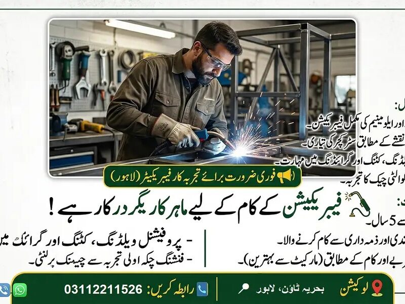 Fabricator Required in Lahore