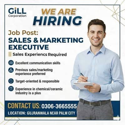Sales & Marketing Executive Required – Gujranwala