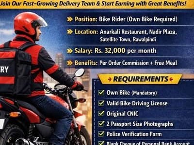 Delivery Rider Required - - Rider Job - - Rider Job in Rawalpindi
