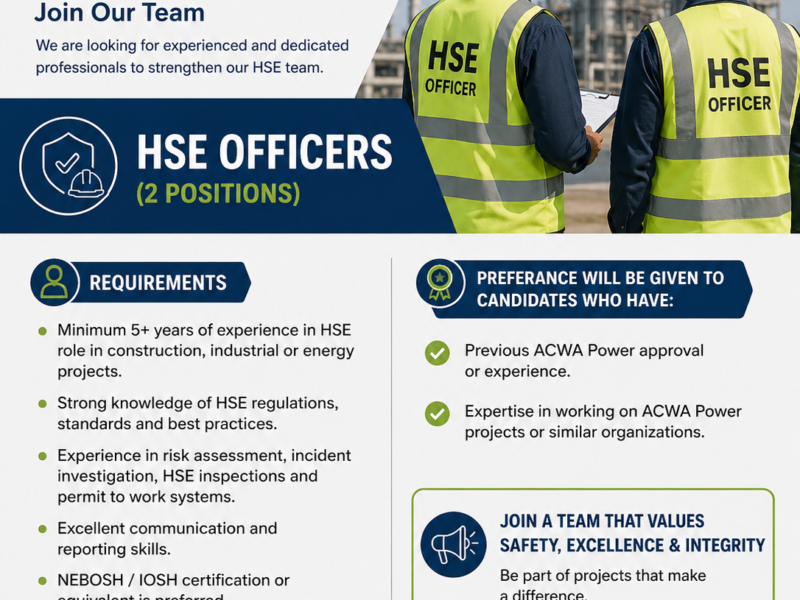 WE ARE HIRING – HSE OFFICERS