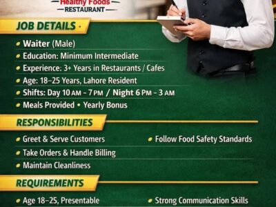 Waiter (Male) Required -